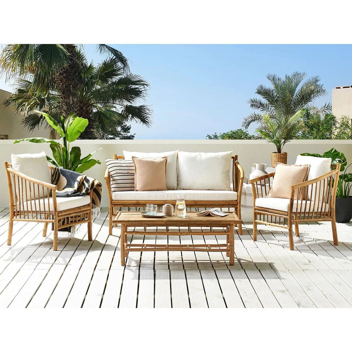 Beliani - MAGGIORE - Loungeset Voor 4 - Lichte Houtkleur - Bamboehout 4 Beliani - MAGGIORE - Loungeset Voor 4 - Lichte Houtkleur - Bamboehout - Afbeelding 2