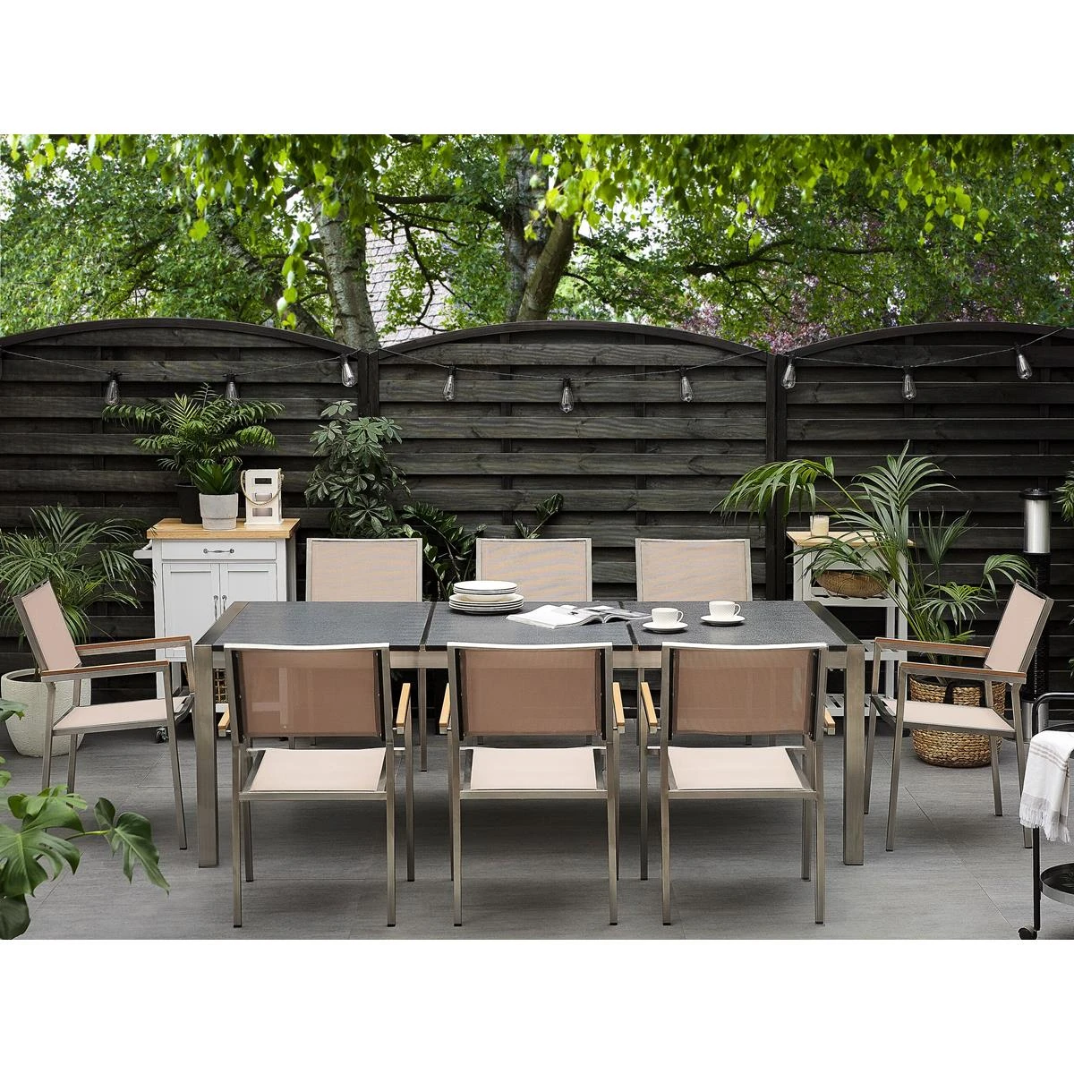 Beliani - GROSSETO - Tuinset Voor 8 - Lichtgrijs - Graniet 4 Beliani - GROSSETO - Tuinset Voor 8 - Lichtgrijs - Graniet - Afbeelding 2