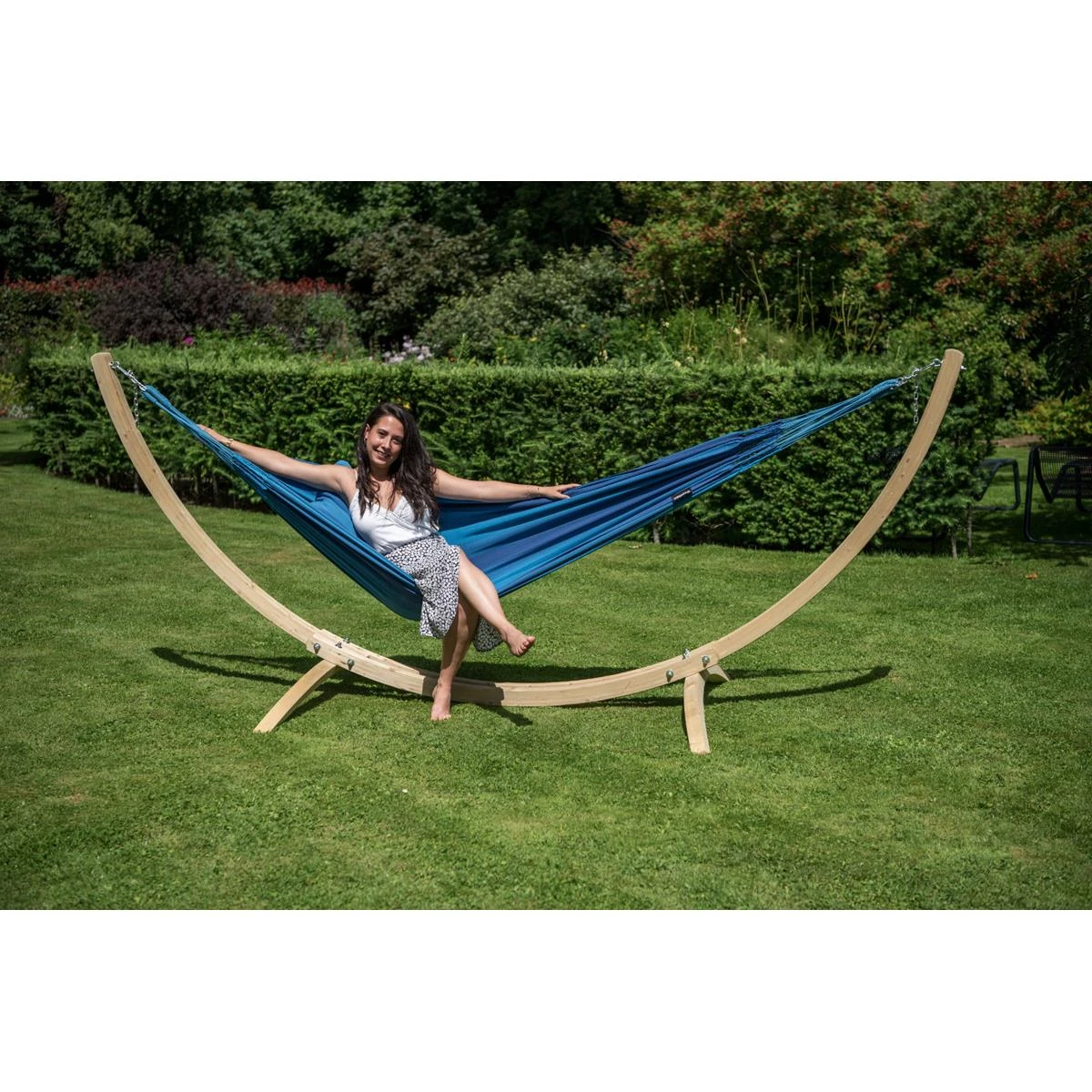 Tropilex® Hangmat Met Standaard Eénpersoons Wood & Dream Blue Blauw 4 Tropilex® Hangmat Met Standaard Eénpersoons Wood & Dream Blue Blauw - Afbeelding 2