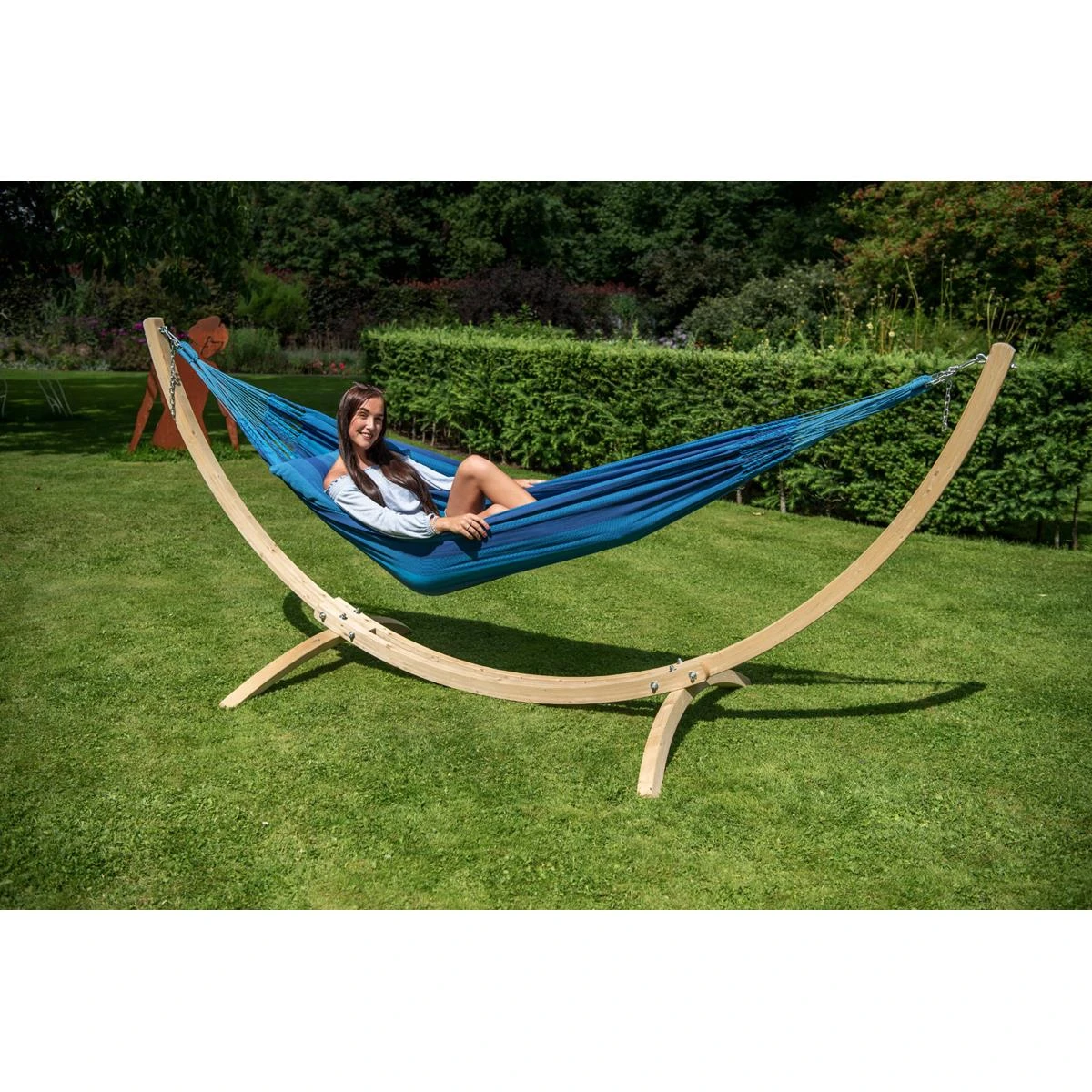 Tropilex® Hangmat Met Standaard Eénpersoons Wood & Dream Blue Blauw 5 Tropilex® Hangmat Met Standaard Eénpersoons Wood & Dream Blue Blauw - Afbeelding 3