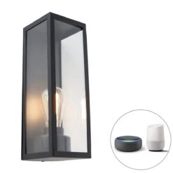 QAZQA Smart Buiten Wandlamp Zwart Met Glas Incl. Wifi ST64 -