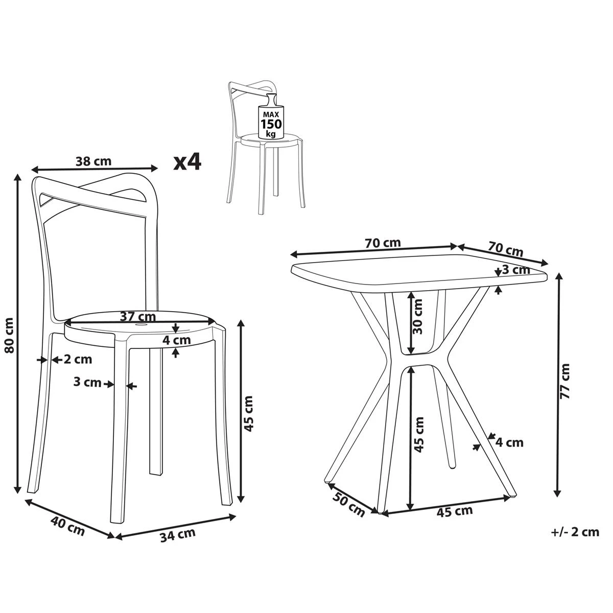 Beliani - SERSALE|CAMOGLI - Tuinset Voor 4 - Wit|Zwart 12 Beliani - SERSALE|CAMOGLI - Tuinset Voor 4 - Wit|Zwart - Afbeelding 10