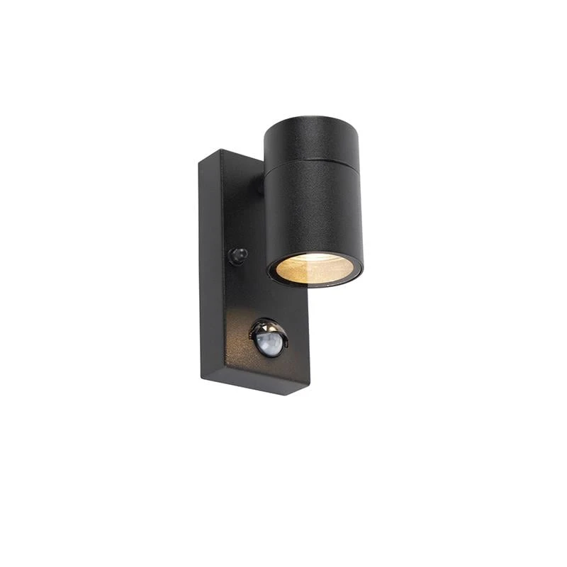 QAZQA Buitenwandlamp Zwart Met Bewegingssensor IP44 - Solo 3 QAZQA Buitenwandlamp Zwart Met Bewegingssensor IP44 - Solo