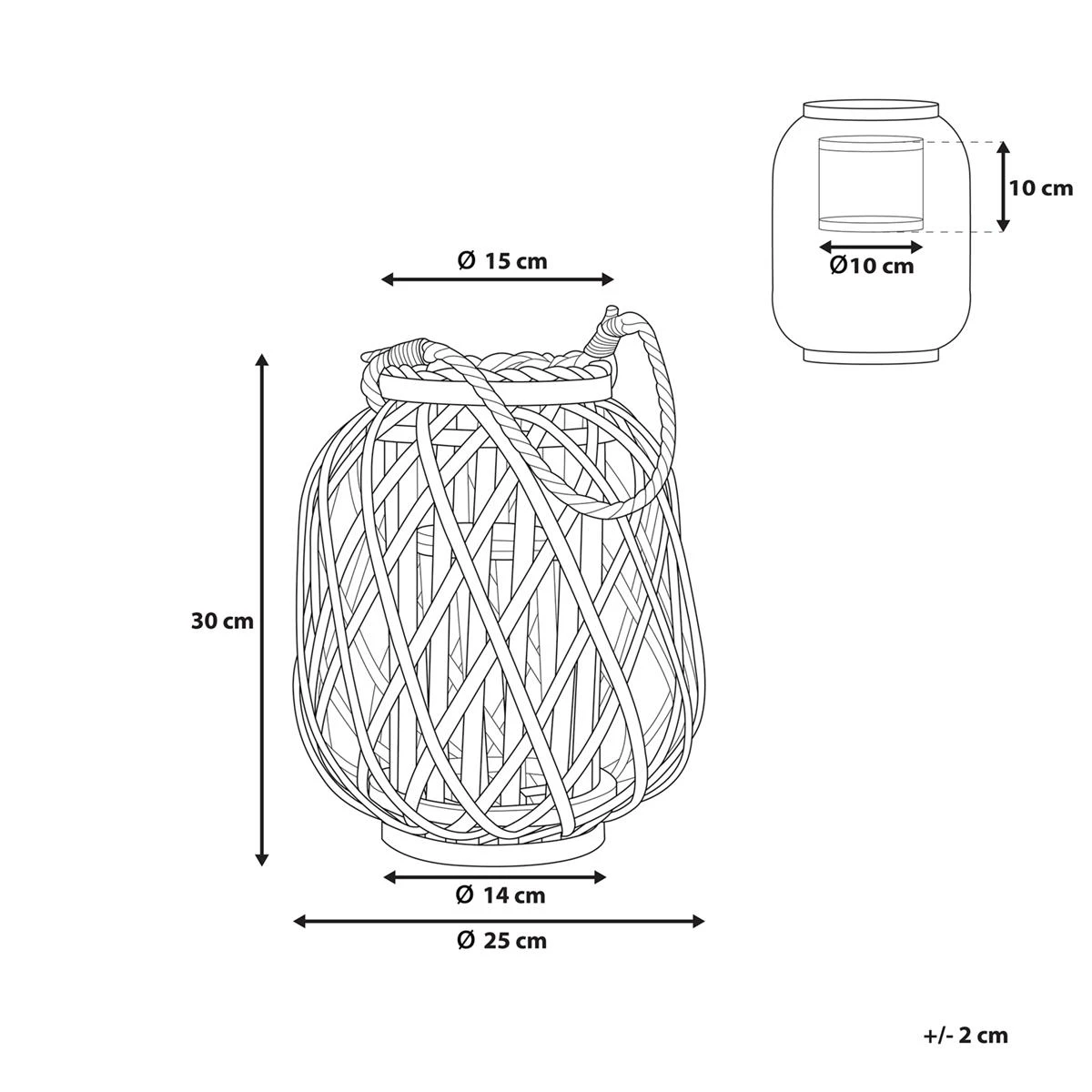Beliani - MAURITIUS - Lantaarn - Lichte Houtkleur - Wilgenhout 12 Beliani - MAURITIUS - Lantaarn - Lichte Houtkleur - Wilgenhout - Afbeelding 10