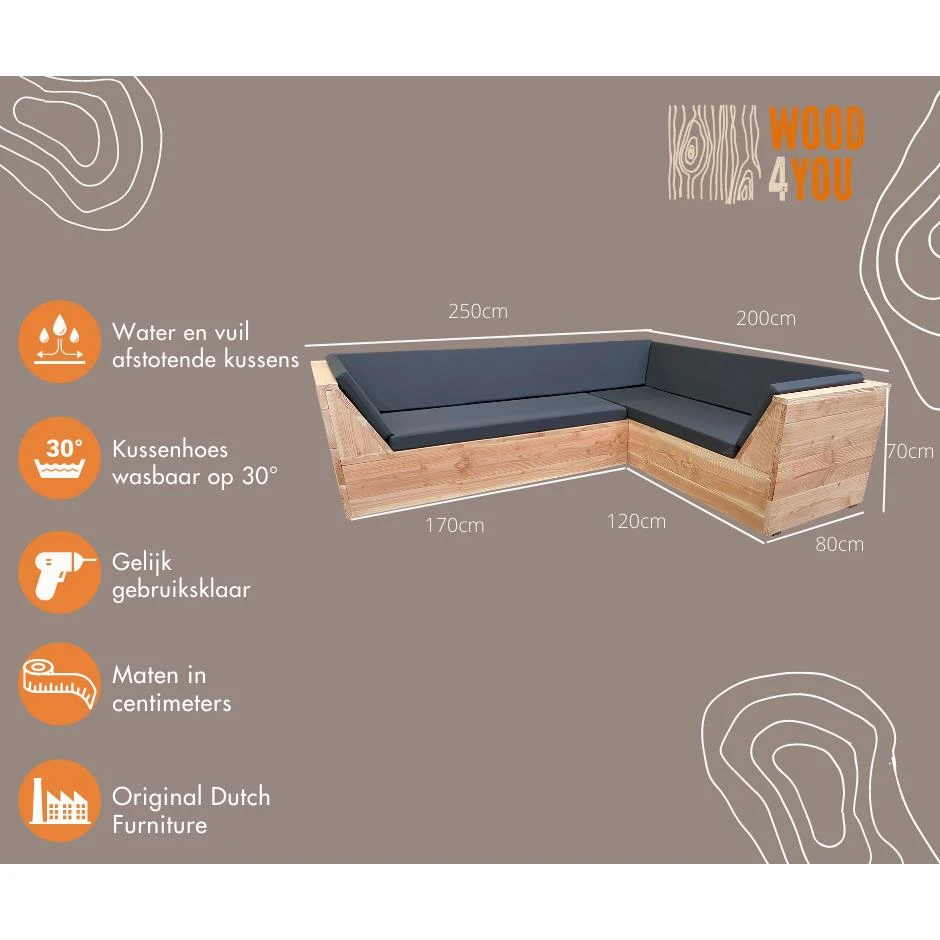Wood4you - Loungeset 6 Douglashout 200x250 Cm - Incl Strakke Kussens 4 Wood4you - Loungeset 6 Douglashout 200x250 Cm - Incl Strakke Kussens - Afbeelding 2