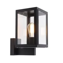 QAZQA Landelijke Wandlamp Zwart IP44 - Sutton Up