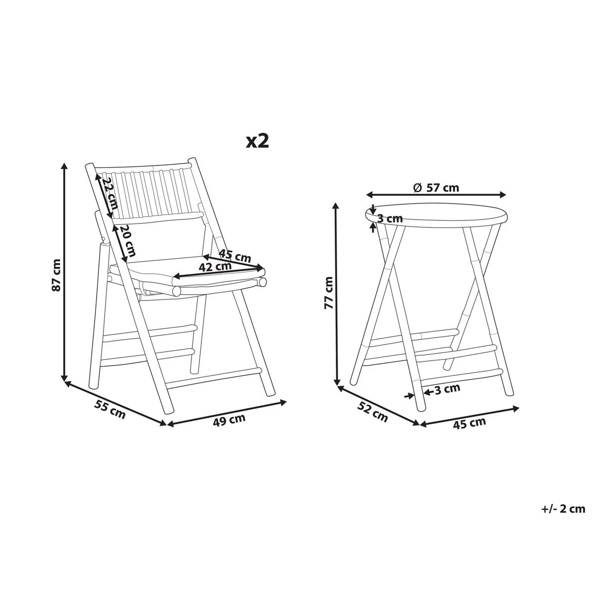 Beliani-SAVELLETRI-Bistroset Voor 2-Lichte Houtkleur-Bamboehout 13 Beliani-SAVELLETRI-Bistroset Voor 2-Lichte Houtkleur-Bamboehout - Afbeelding 11