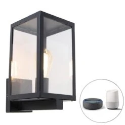 QAZQA Smart Buiten Wandlamp Zwart Met Glas 30 Cm Incl. Wifi ST64 -