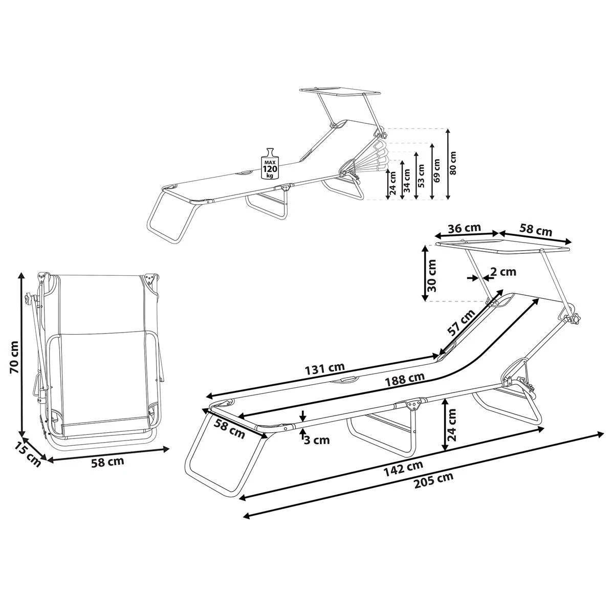 Beliani - FOLIGNO - Strandstoel - Zwart - Polyester 5 Beliani - FOLIGNO - Strandstoel - Zwart - Polyester - Afbeelding 3