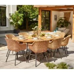 Hartman Stephanie Ovale Tuintafel Zwart 240 Cm - Natural Teak -Tuinproducten 10742358