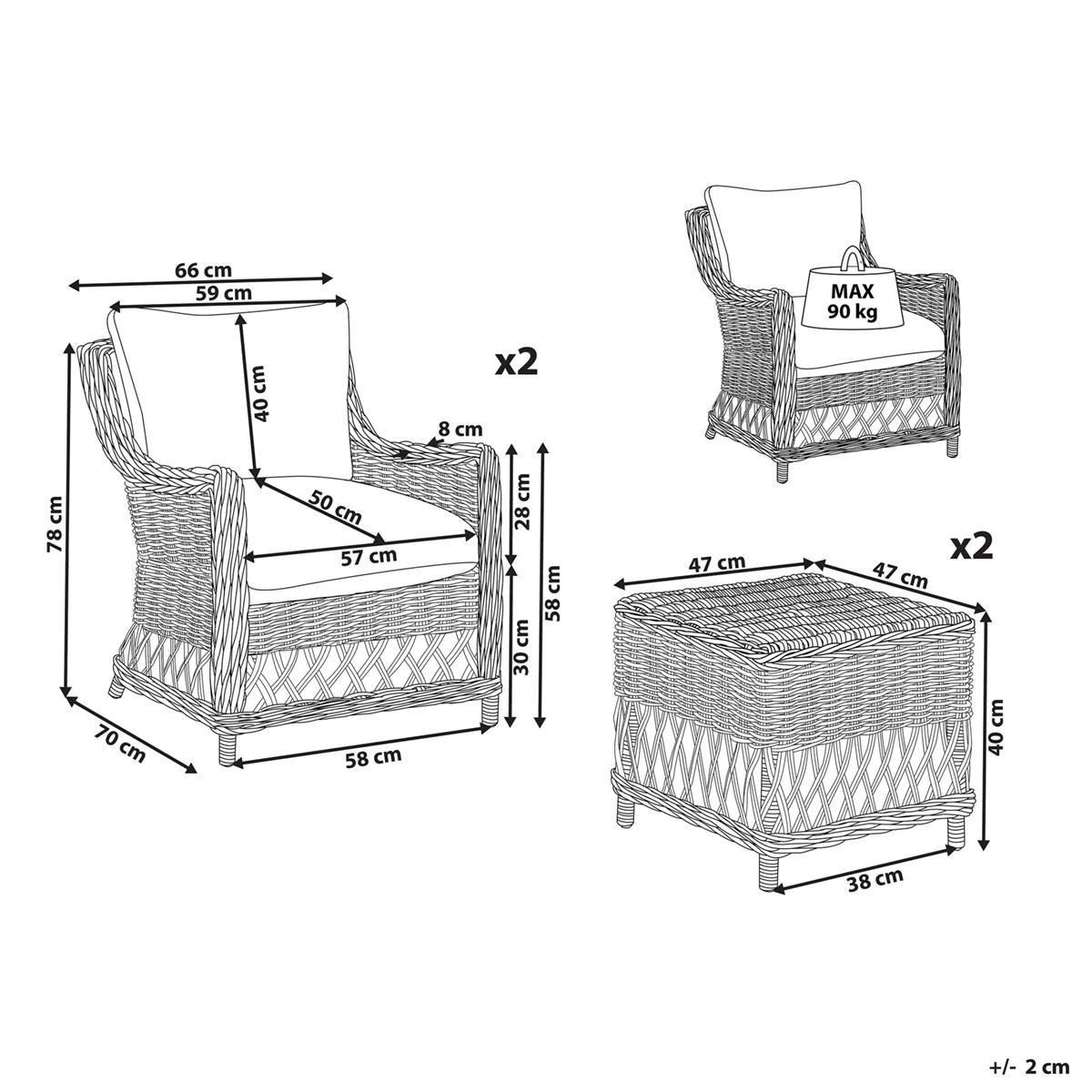 Beliani - RIBOLLA - Tuinstoel Set Van 2 - Natuurlijk - Rotan 12 Beliani - RIBOLLA - Tuinstoel Set Van 2 - Natuurlijk - Rotan - Afbeelding 10