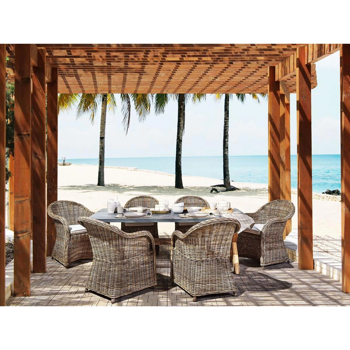 Beliani - SUSUA|OLBIA - Tuinset Voor 6 - Natuurlijk - Vezelcement 4 Beliani - SUSUA|OLBIA - Tuinset Voor 6 - Natuurlijk - Vezelcement - Afbeelding 2