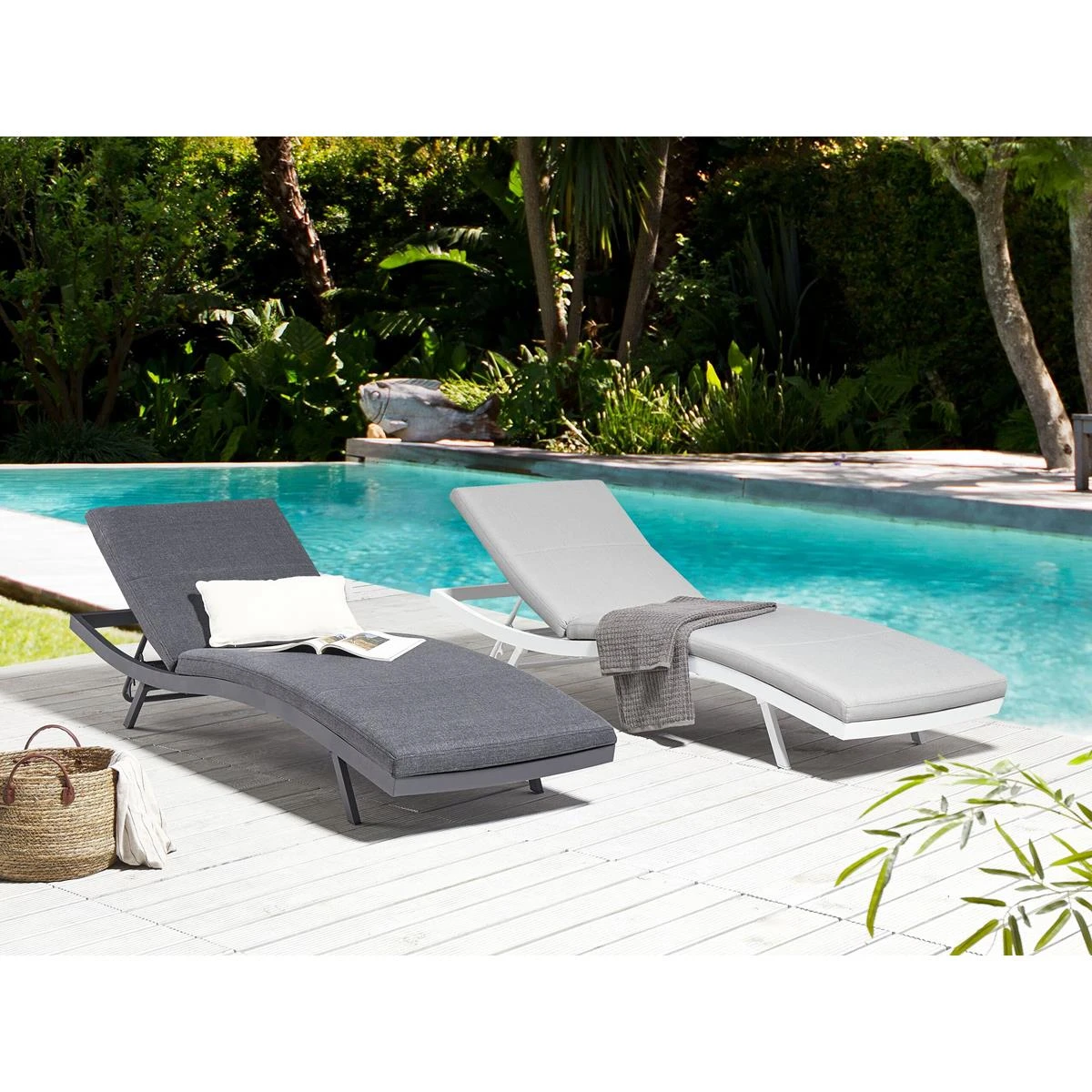 Beliani - AMELIA - Ligstoel - Donkergrijs - Textiel 4 Beliani - AMELIA - Ligstoel - Donkergrijs - Textiel - Afbeelding 2