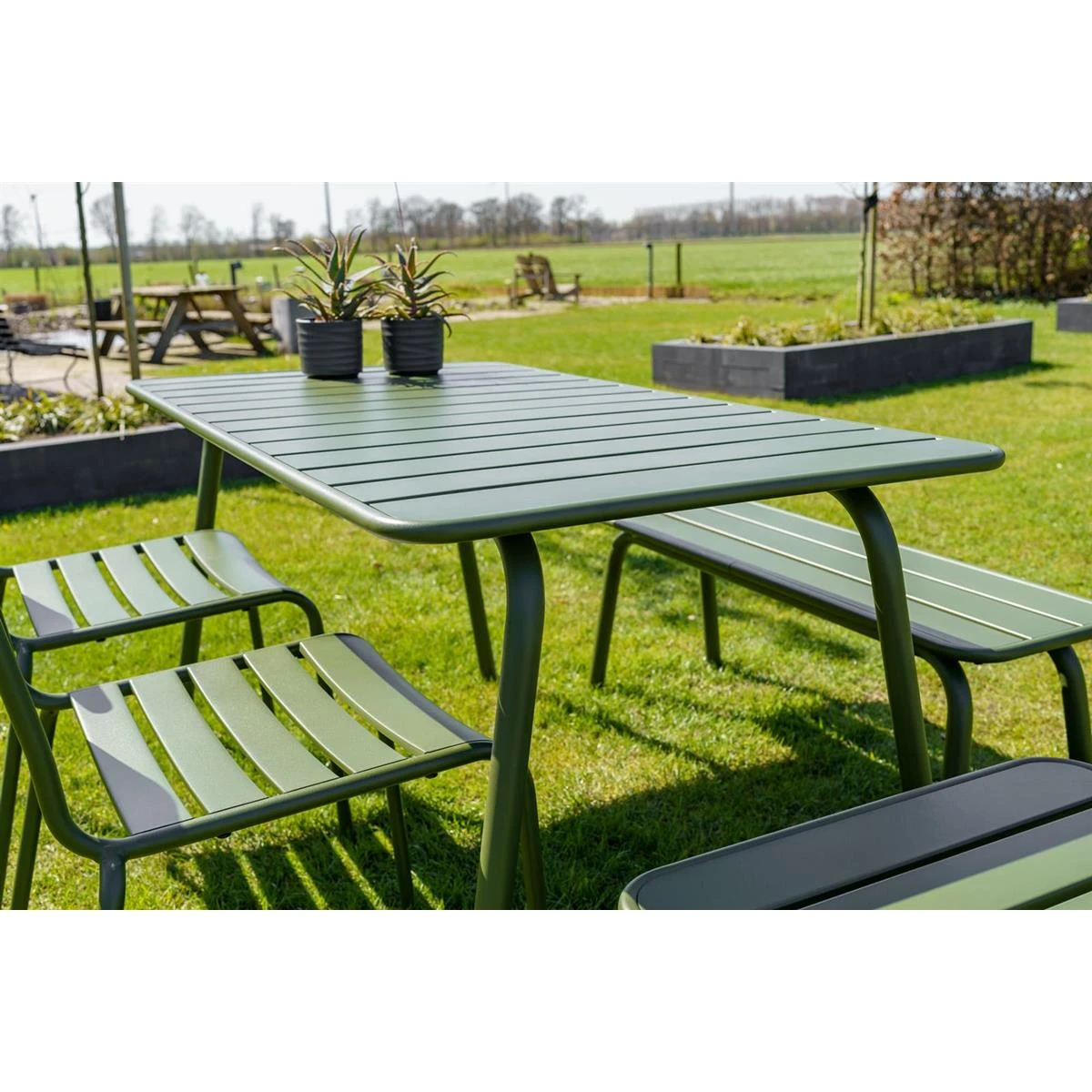 MaximaVida Metalen Tuinset Max 150 Cm Olijfgroen - 4-delig 9 MaximaVida Metalen Tuinset Max 150 Cm Olijfgroen - 4-delig - Afbeelding 7