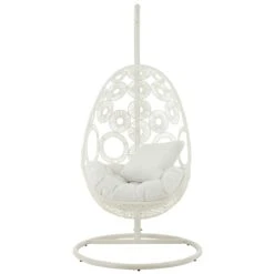 J-Line Hangstoel+Kussens Bula Metaal|Riet Wit -Tuinproducten 10835414
