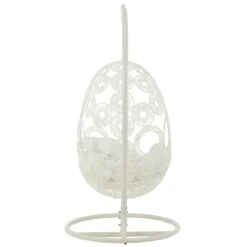 J-Line Hangstoel+Kussens Bula Metaal|Riet Wit -Tuinproducten 10835422