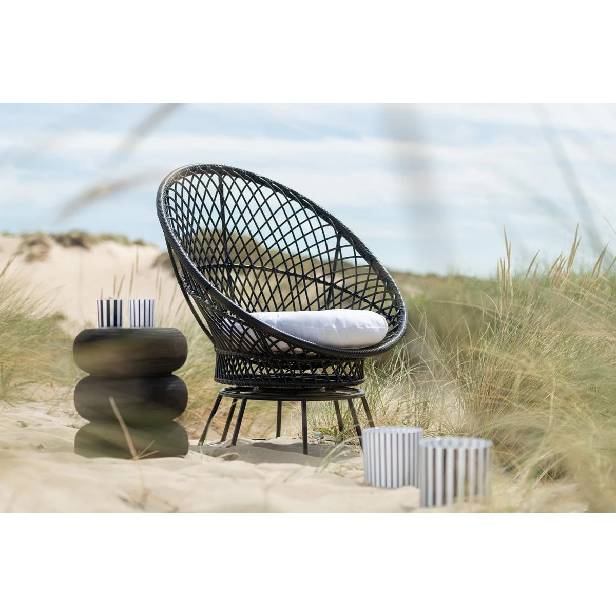 J-Line Zetel+Kussens Zayo Draai Metaal|Riet Zwart 4 J-Line Zetel+Kussens Zayo Draai Metaal|Riet Zwart - Afbeelding 2