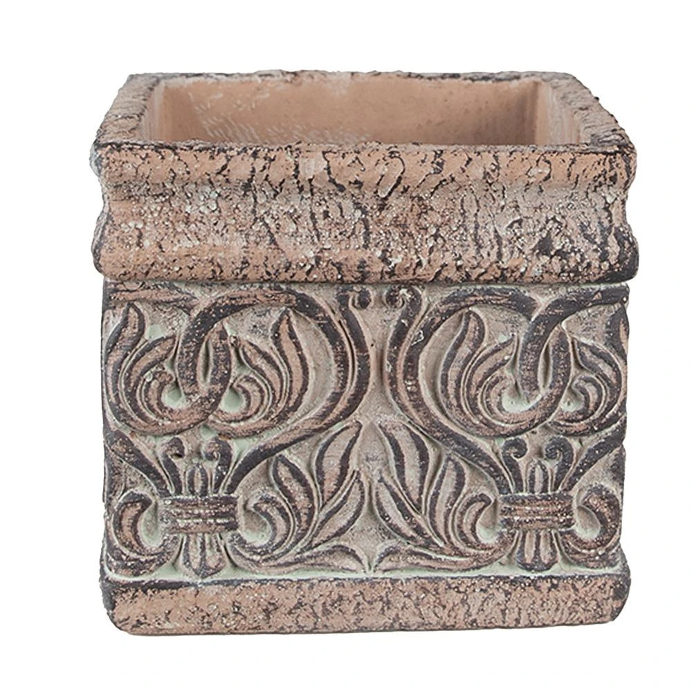 Clayre & Eef Bloempot 13x13x12 Cm Bruin Groen Steen Vierkant Bloempot 3 Clayre & Eef Bloempot 13x13x12 Cm Bruin Groen Steen Vierkant Bloempot