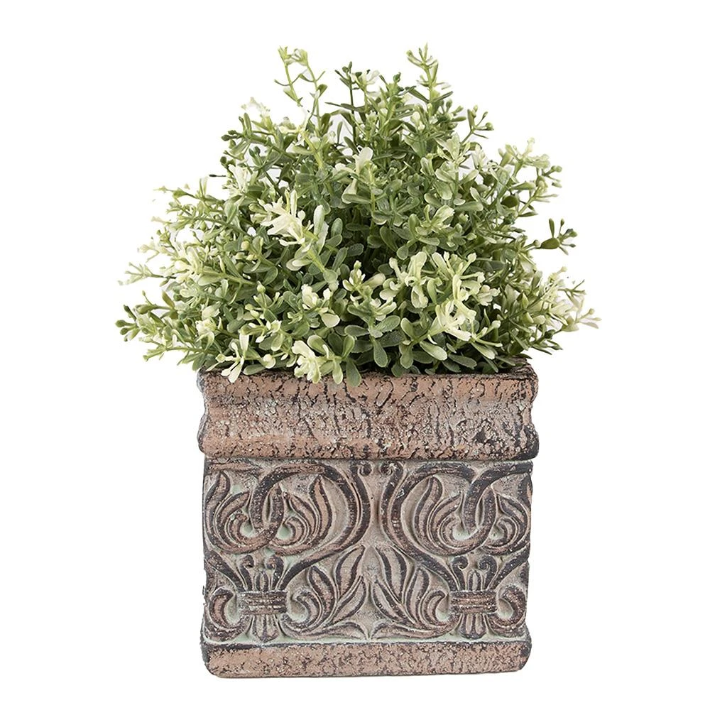 Clayre & Eef Bloempot 13x13x12 Cm Bruin Groen Steen Vierkant Bloempot 4 Clayre & Eef Bloempot 13x13x12 Cm Bruin Groen Steen Vierkant Bloempot - Afbeelding 2