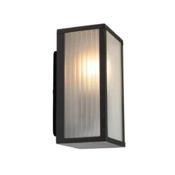 QAZQA Buiten Wandlamp Zwart Met Ribbel Glas IP44 - Charlois -Tuinproducten 10899471