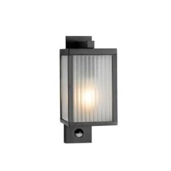 QAZQA Buiten Wandlantaarn Zwart Met Ribbel Glas En Bewegingssensor - 22 QAZQA Buiten Wandlantaarn Zwart Met Ribbel Glas En Bewegingssensor - -Tuinproducten 10899719