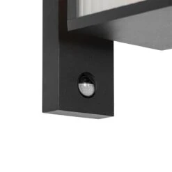 QAZQA Buiten Wandlantaarn Zwart Met Ribbel Glas En Bewegingssensor - 19 QAZQA Buiten Wandlantaarn Zwart Met Ribbel Glas En Bewegingssensor - -Tuinproducten 10899724