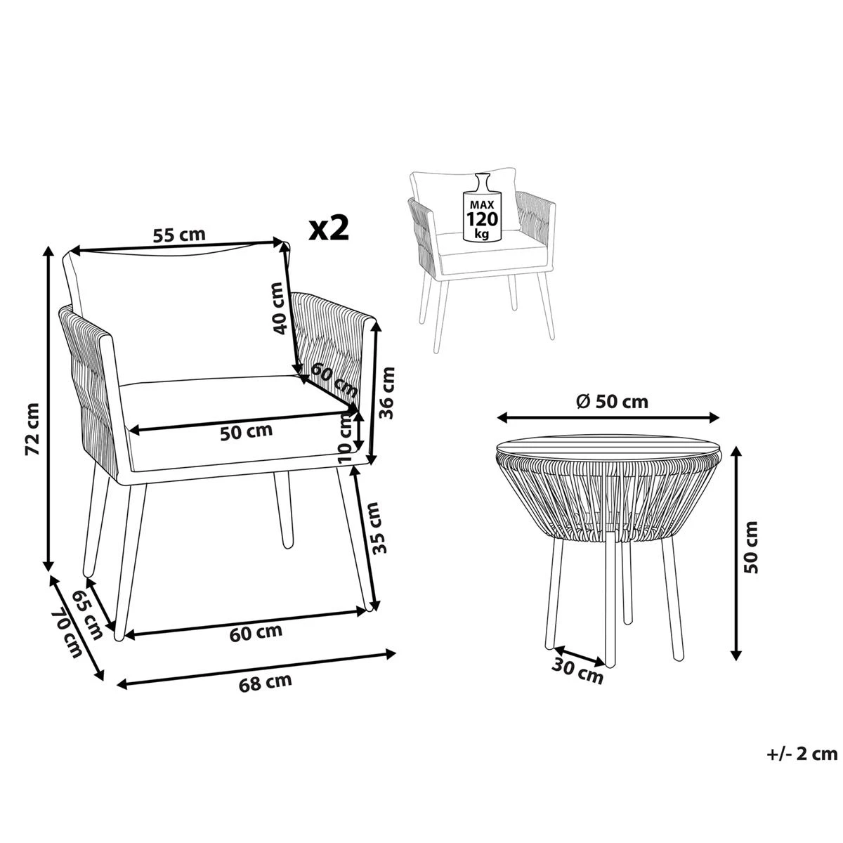 Beliani - GARGANO - Tuinset - Beige - PE Rotan 13 Beliani - GARGANO - Tuinset - Beige - PE Rotan - Afbeelding 11