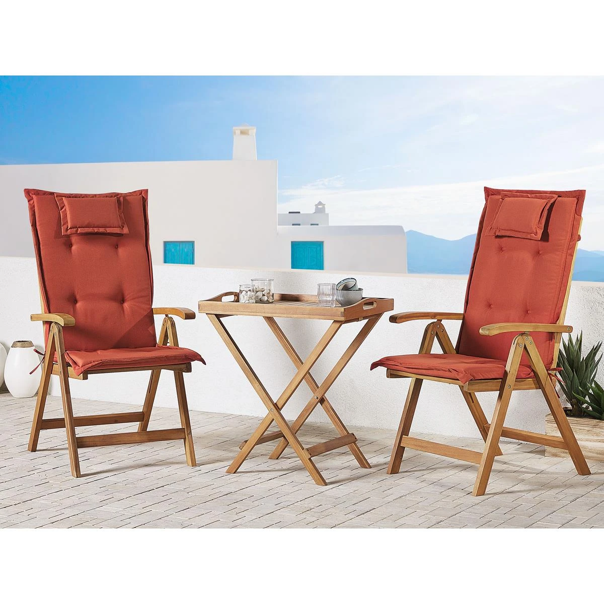 Beliani - JAVA - Bistroset Voor 2 - Rood - Acaciahout 4 Beliani - JAVA - Bistroset Voor 2 - Rood - Acaciahout - Afbeelding 2