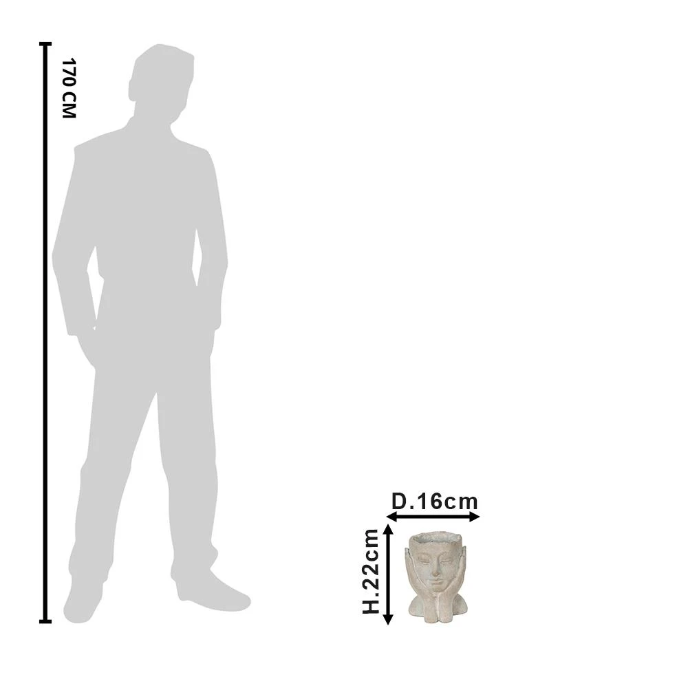 Clayre & Eef Bloempot Hoofd 13x13x18 Cm Grijs Steen Bloempot Binnen 3 Clayre & Eef Bloempot Hoofd 13x13x18 Cm Grijs Steen Bloempot Binnen - Afbeelding 2