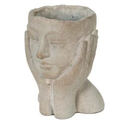 Clayre & Eef Bloempot Hoofd 13x13x18 Cm Grijs Steen Bloempot Binnen 8 Clayre & Eef Bloempot Hoofd 13x13x18 Cm Grijs Steen Bloempot Binnen -Tuinproducten 11046975