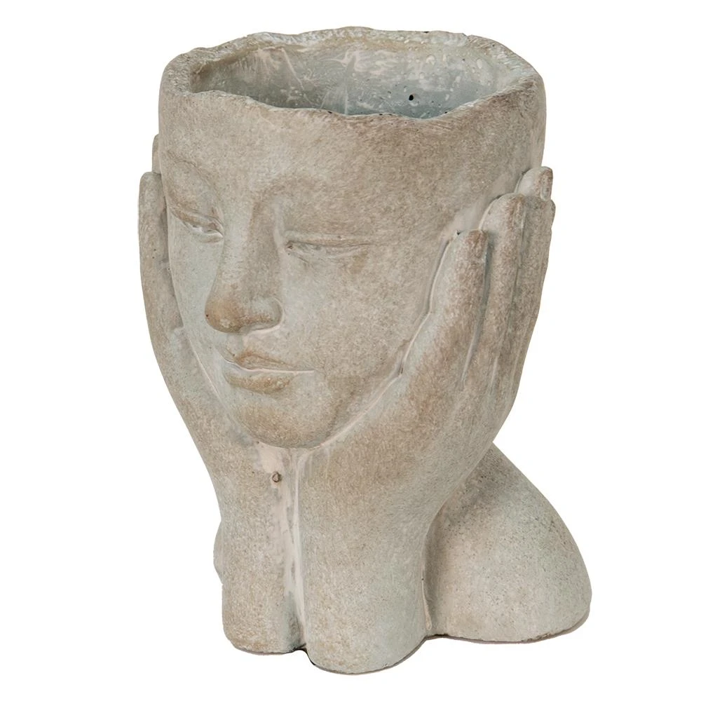 Clayre & Eef Bloempot Hoofd 13x13x18 Cm Grijs Steen Bloempot Binnen 4 Clayre & Eef Bloempot Hoofd 13x13x18 Cm Grijs Steen Bloempot Binnen - Afbeelding 3