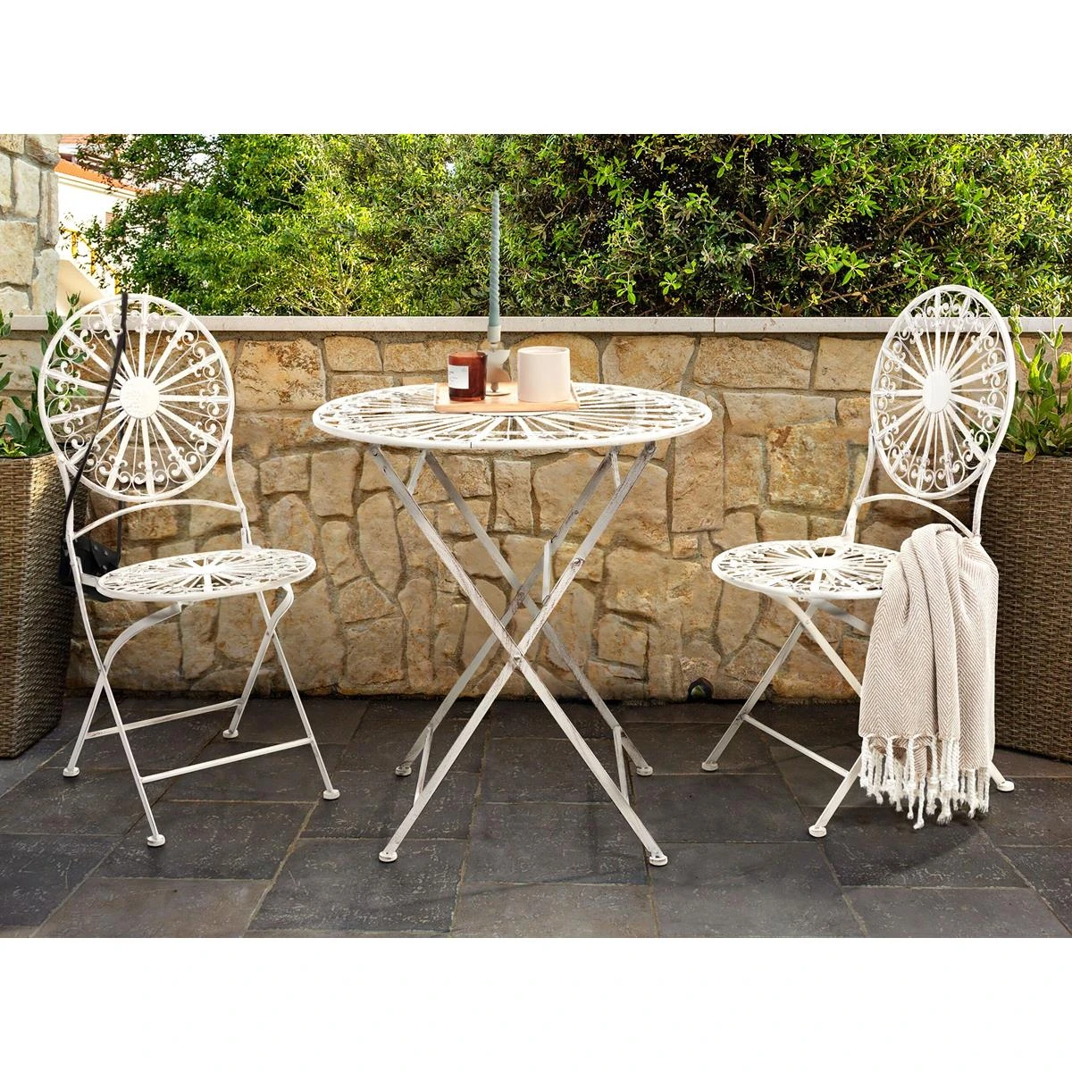 Beliani - SCAFA - Bistro Set - Wit - IJzer 4 Beliani - SCAFA - Bistro Set - Wit - IJzer - Afbeelding 2
