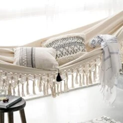 QUVIO Hangmat Katoen 280x150 Cm - Wit 7 QUVIO Hangmat Katoen 280x150 Cm - Wit -Tuinproducten 11135810