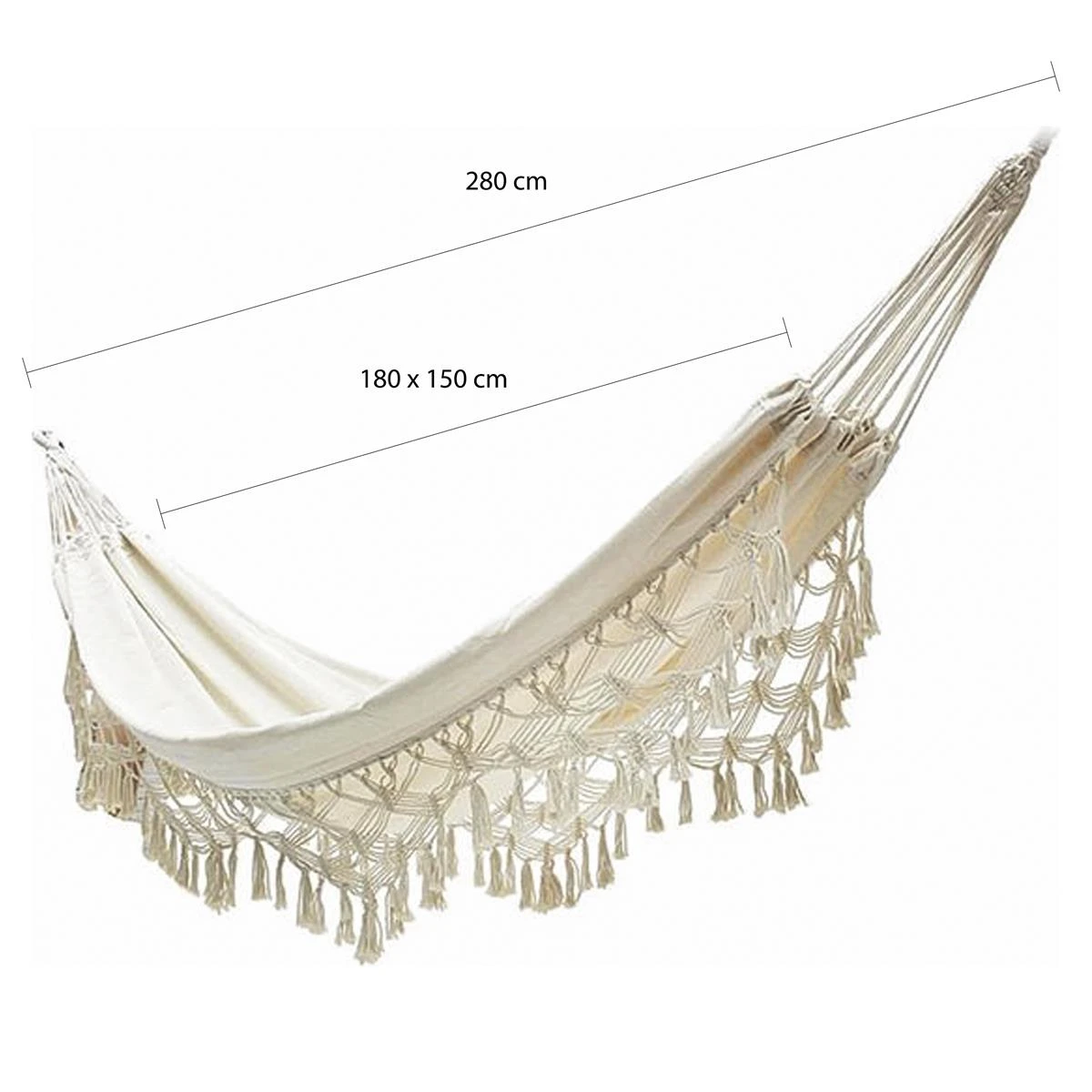 QUVIO Hangmat Katoen 280x150 Cm - Wit 5 QUVIO Hangmat Katoen 280x150 Cm - Wit - Afbeelding 3