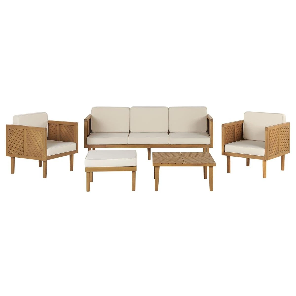 Beliani-BARATTI-Loungeset Voor 5-Lichte Houtkleur|Wit-Acaciahout 3 Beliani-BARATTI-Loungeset Voor 5-Lichte Houtkleur|Wit-Acaciahout