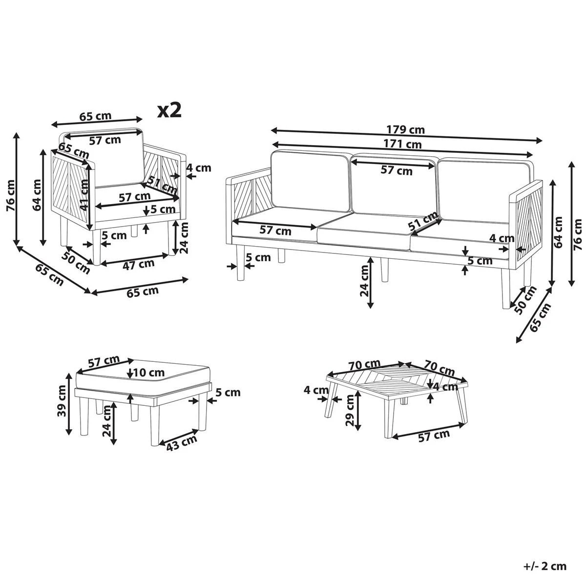 Beliani-BARATTI-Loungeset Voor 5-Lichte Houtkleur|Wit-Acaciahout 13 Beliani-BARATTI-Loungeset Voor 5-Lichte Houtkleur|Wit-Acaciahout - Afbeelding 11