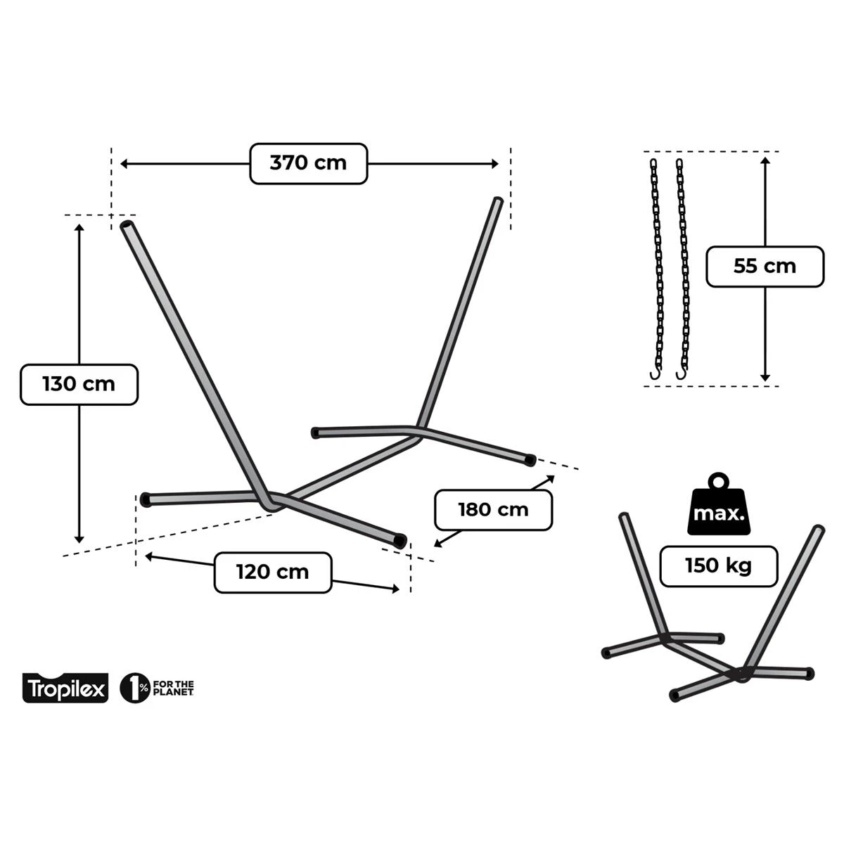 Tropilex® Hangmatstandaard Tweepersoons Easy Zwart 13 Tropilex® Hangmatstandaard Tweepersoons Easy Zwart - Afbeelding 11