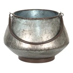 Clayre & Eef Planthouder ø 28x19 Cm Grijs Metaal Bloempot Binnen