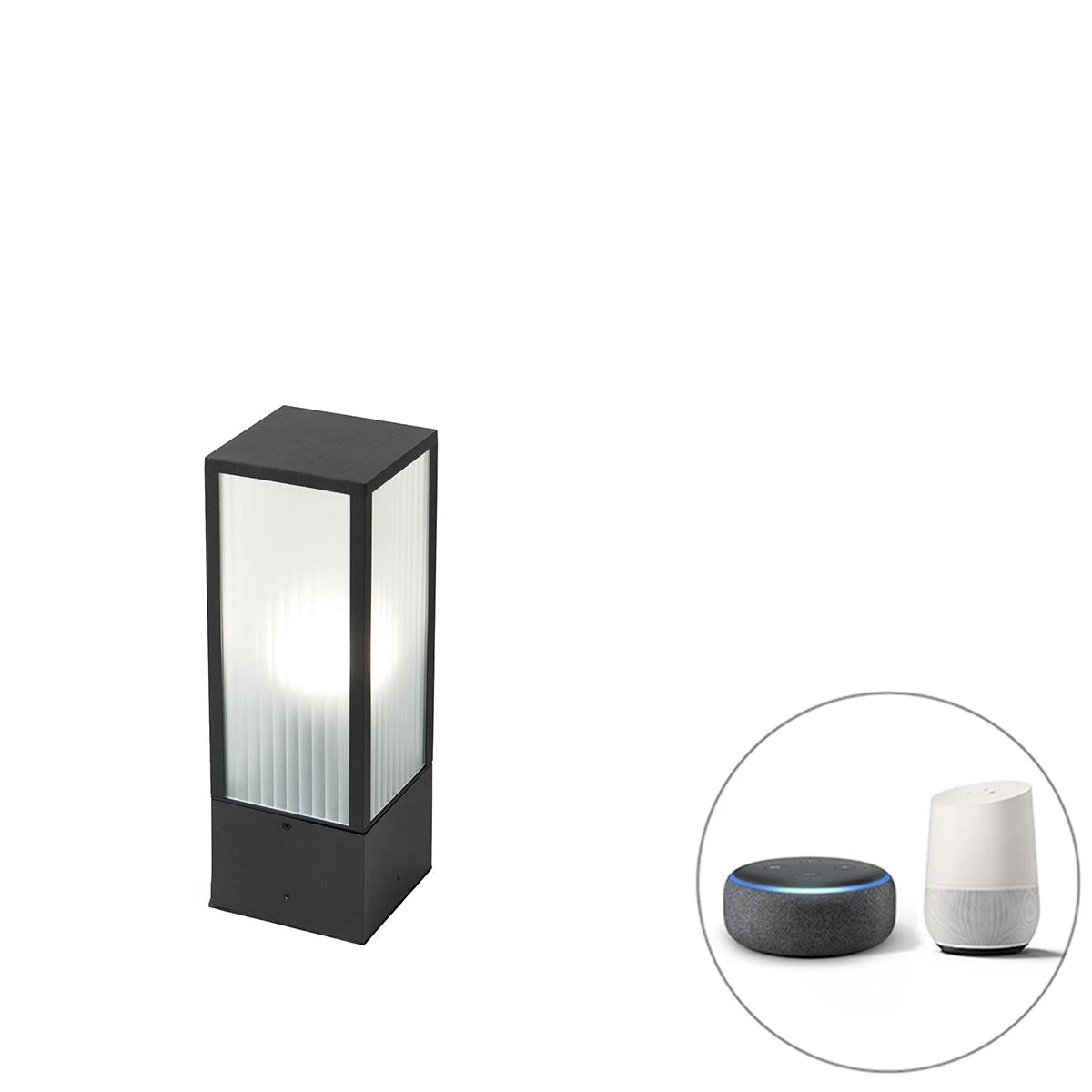 QAZQA Smart Staande Buitenlamp Zwart Met Ribbel Glas 40 Cm Incl. Wifi 4 QAZQA Smart Staande Buitenlamp Zwart Met Ribbel Glas 40 Cm Incl. Wifi - Afbeelding 2