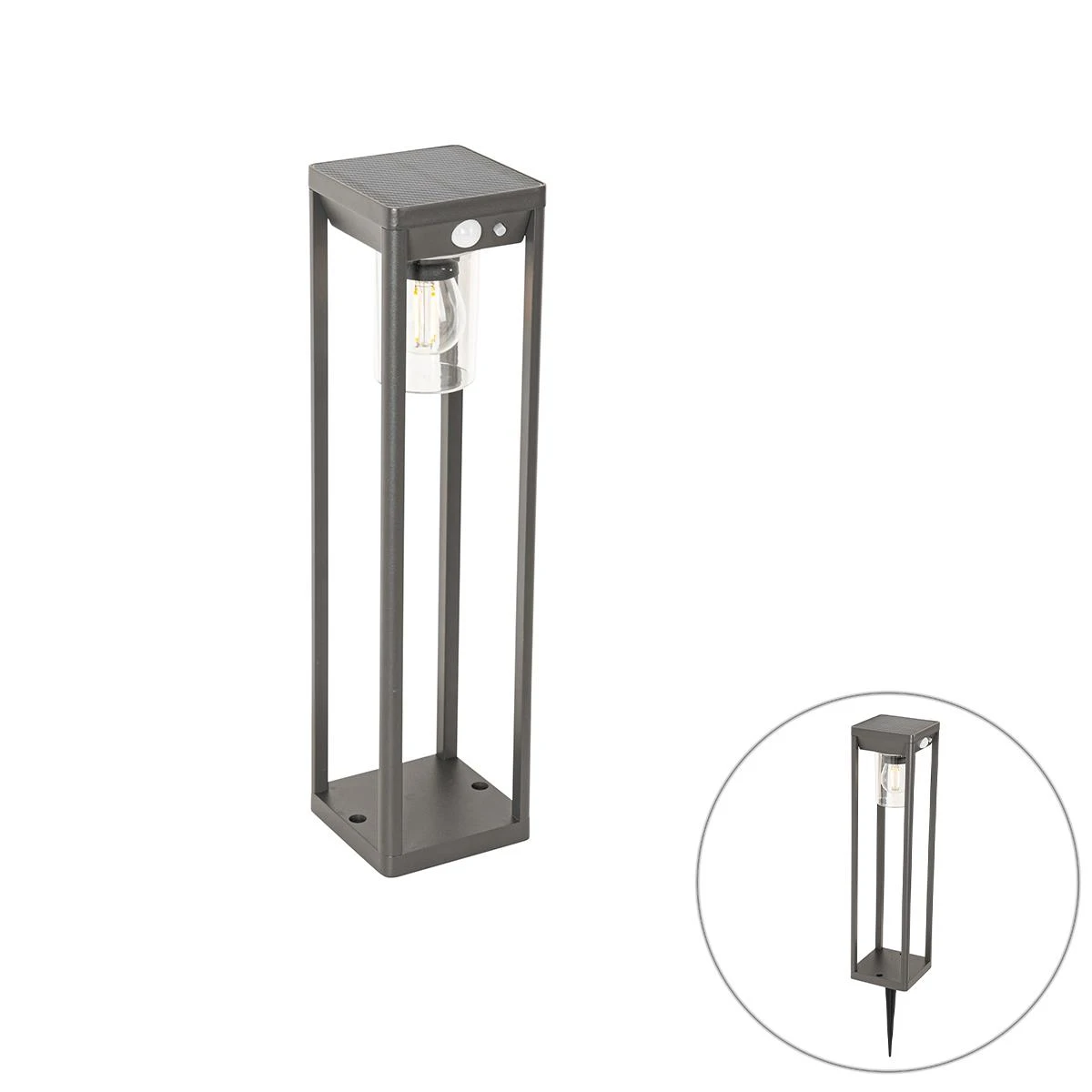 QAZQA Buiten Paaltje Donkergrijs 40 Cm Incl. LED En Dimlicht Op Solar 3 QAZQA Buiten Paaltje Donkergrijs 40 Cm Incl. LED En Dimlicht Op Solar