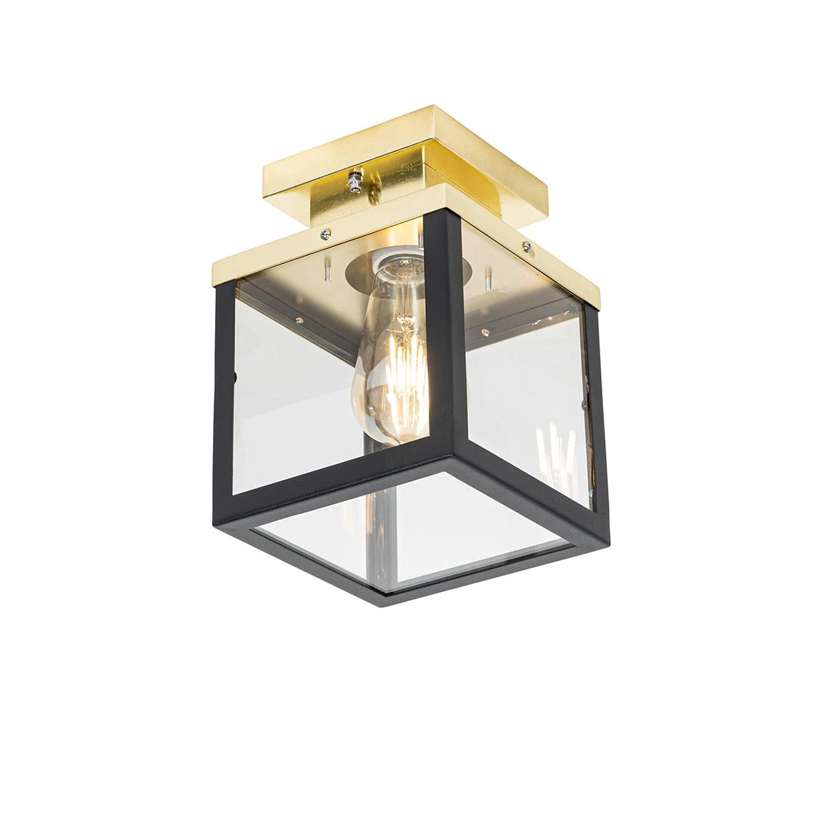 QAZQA Industriële Buiten Plafondlamp Zwart Met Goud - Rotterdam 3 QAZQA Industriële Buiten Plafondlamp Zwart Met Goud - Rotterdam