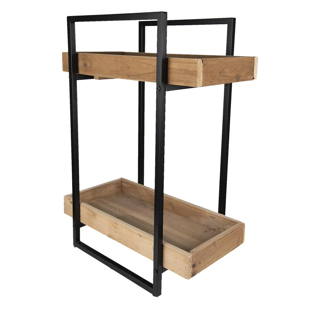 Clayre & Eef Plantenrek 50x29x68 Cm Zwart Bruin Ijzer Hout 4 Clayre & Eef Plantenrek 50x29x68 Cm Zwart Bruin Ijzer Hout - Afbeelding 2