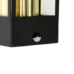 QAZQA Buiten Wandlamp Zwart Met Goud En Bewegingsmelder - Rotterdam 18 QAZQA Buiten Wandlamp Zwart Met Goud En Bewegingsmelder - Rotterdam -Tuinproducten 11764143