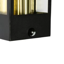 QAZQA Buiten Wandlamp Zwart Met Goud En Bewegingsmelder - Rotterdam 19 QAZQA Buiten Wandlamp Zwart Met Goud En Bewegingsmelder - Rotterdam -Tuinproducten 11764151