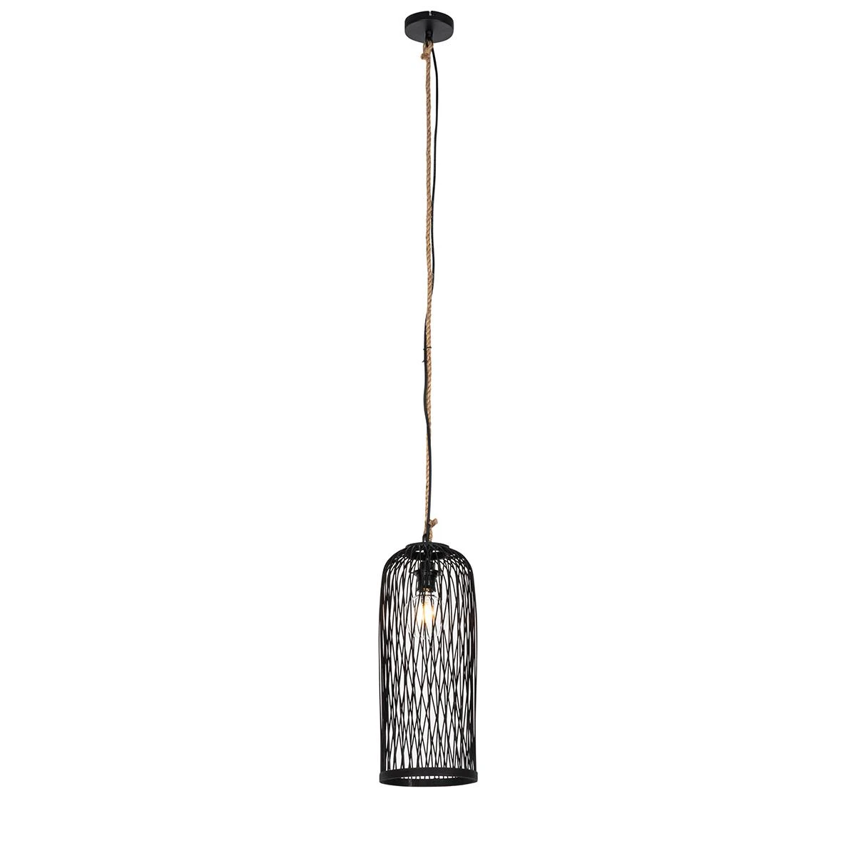QAZQA Landelijke Buiten Hanglamp Zwart Rotan 25 Cm - Calamus 6 QAZQA Landelijke Buiten Hanglamp Zwart Rotan 25 Cm - Calamus - Afbeelding 4