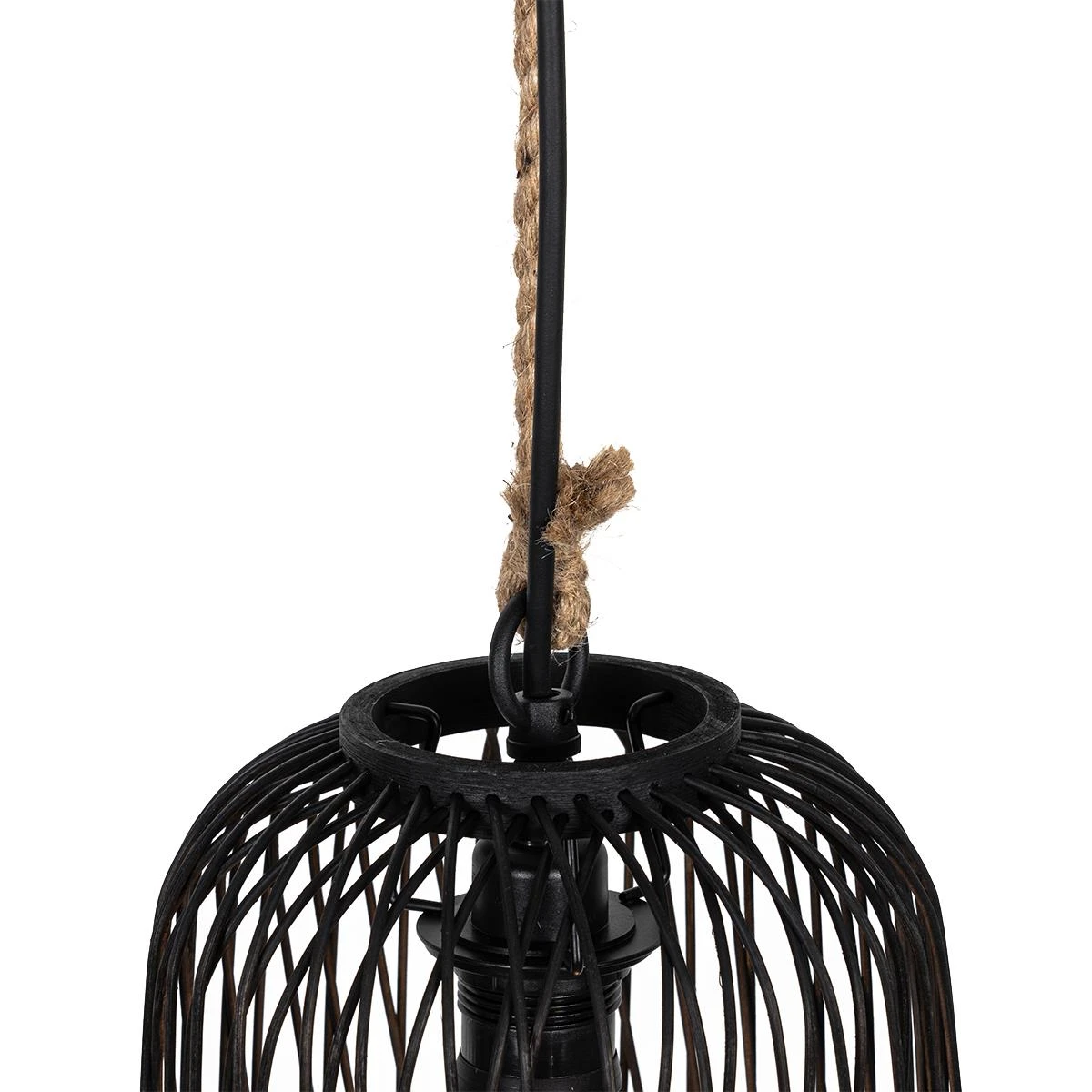QAZQA Landelijke Buiten Hanglamp Zwart Rotan 25 Cm - Calamus 8 QAZQA Landelijke Buiten Hanglamp Zwart Rotan 25 Cm - Calamus - Afbeelding 6