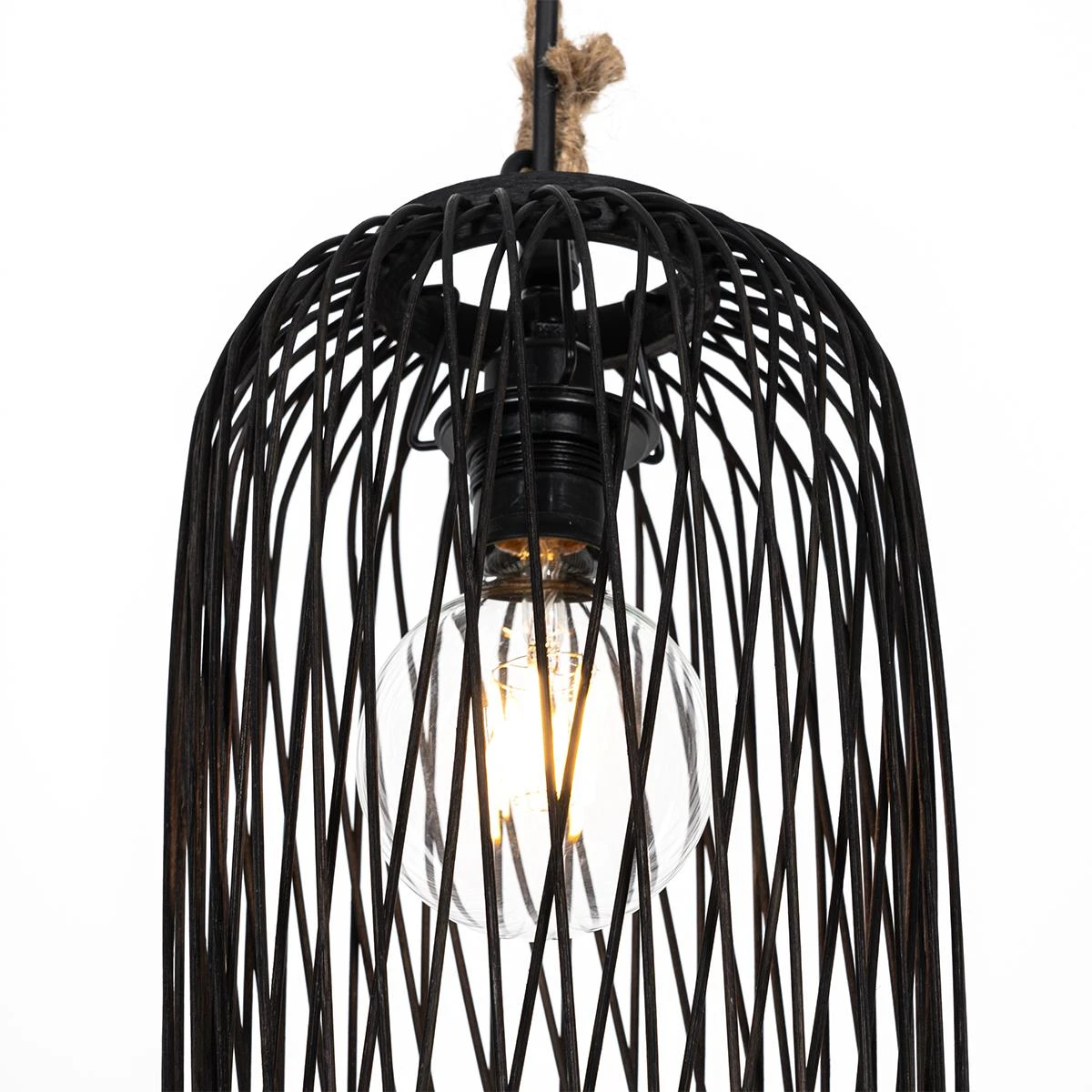 QAZQA Landelijke Buiten Hanglamp Zwart Rotan 25 Cm - Calamus 9 QAZQA Landelijke Buiten Hanglamp Zwart Rotan 25 Cm - Calamus - Afbeelding 7