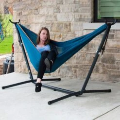 Vivere Mesh Hangmat Met Standaard - Blauw/Oranje -Tuinproducten 11786091