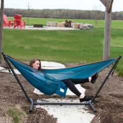 Vivere Mesh Hangmat Met Standaard - Blauw/Oranje -Tuinproducten 11786092