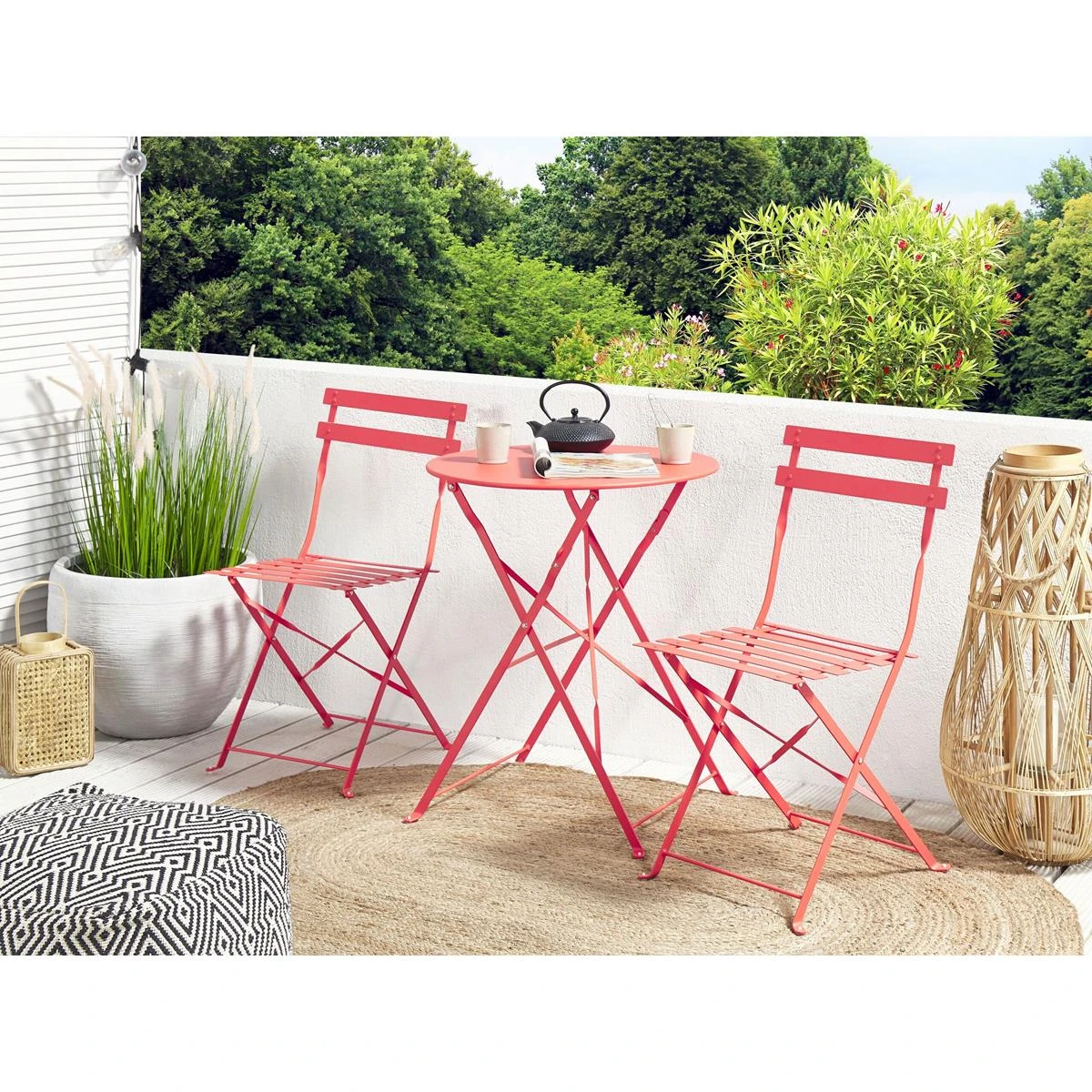 Beliani - FIORI - Bistroset Voor 2 - Rood - Staal 4 Beliani - FIORI - Bistroset Voor 2 - Rood - Staal - Afbeelding 2